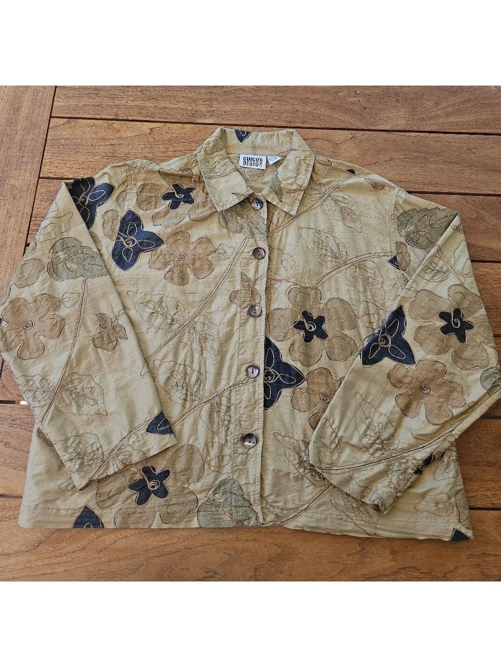 Chico's Design Embroidered Floral Silk Blouse Size 2